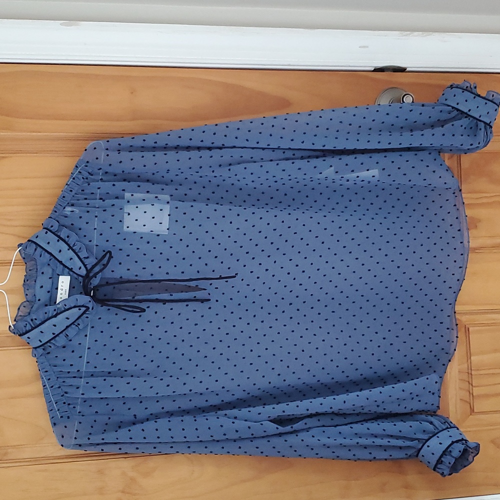 NWT SANDRO Paris Women's high neck Dotted Swiss top size S
